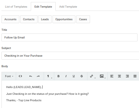 CRM E-mail Templates