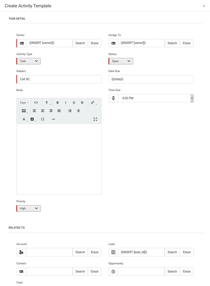 Workflow action create a new task for the sales person