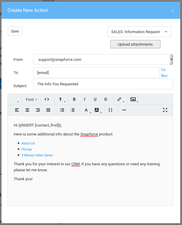 Create the first workflow action to send an email