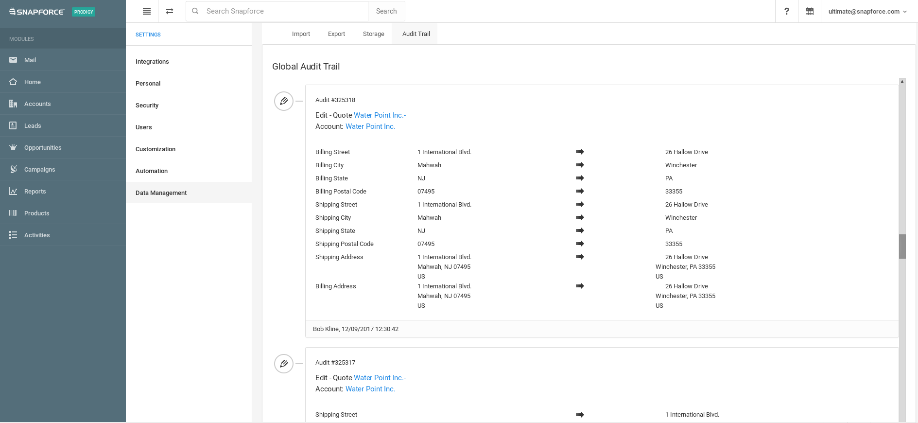 CRM Audit Trail